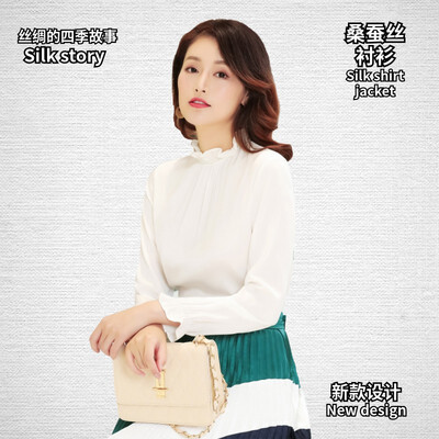 

Silk shirt 2018 autumn new fashion silk slim slimming lotus leaf collar business casual large size spring ladies shirt