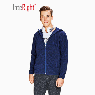 

INTERIGHT sweater mens autumn&winter hooded sports casual jacket double-sided fleece sweater dark blue