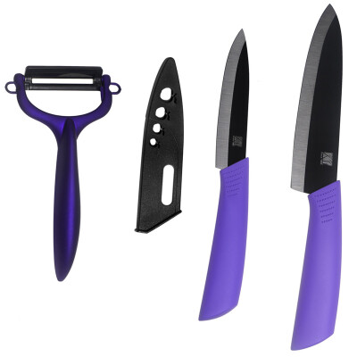 

XYJ Brand Quality Kitchen Knives 4 Inch Utility 6 Inch Chef Ceramic Knives Set With One Peeler Purple Cooking Accessories