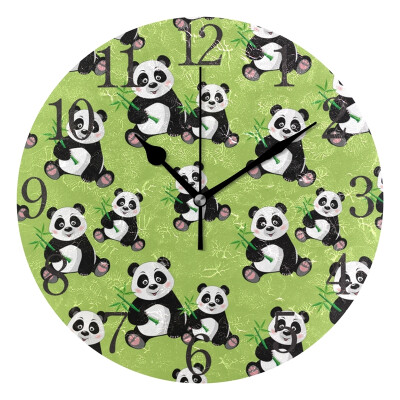 

Wall Clock Arabic Numerals Design Pattern With Sitting Cute Panda Bambo Round