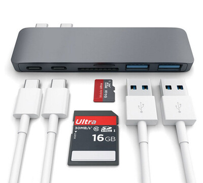 

6 in 1 USB C Hub Dual Type-C Adapter to USB30 SD Card Splitter For MacBook Pro