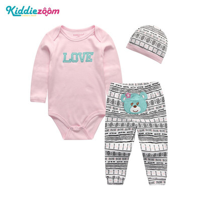 

Kiddiezoom Baby Sets 0-12M Baby Hat Pants Bodysuits Baby Girl Clothes Babywear Pink Fashion Spring Autumn Cotton For Babies