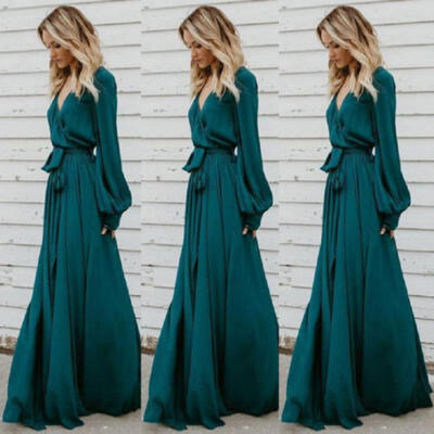 

Summer Women Boho Holiday Solid Maxi Beach Romper Pants Party Long Maxi Dress