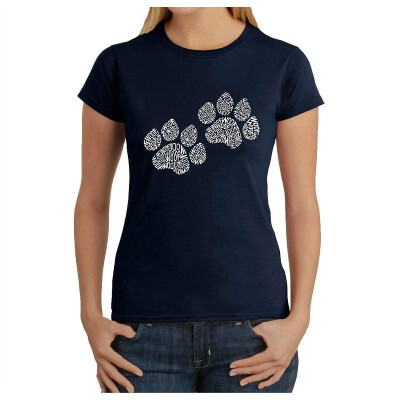 

Womens Word Art T-Shirt - Woof Paw Prints- LA Pop Art