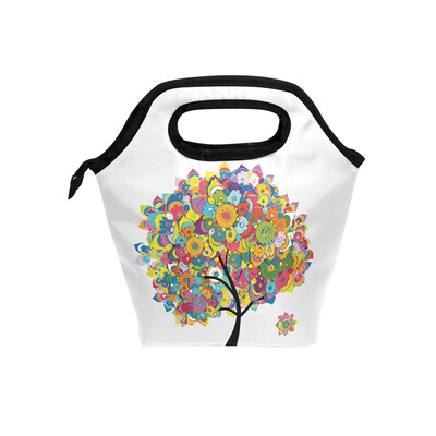 

Insulated Lunch Tote Bag Colorful Tree Travel Picnic Lunch Handbags Portable Zipper Lunch Bag Box