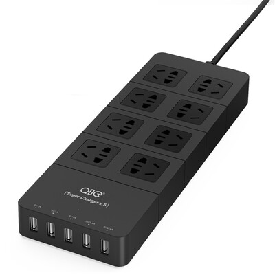 

QIC HP8A5U 5-port intelligent USB power strip 8-bit 15 meters socket master control switch socket strip wiring board tow line black
