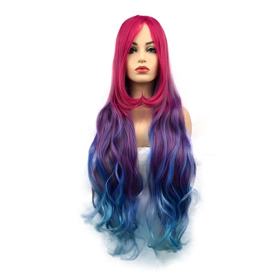 

StrongBeauty Long Wavy Ombre wigs Long Fuchsia to Light Blue Wigs Womens Wigs Cosplay Wigs