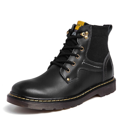 

Mens Shoes Fashion Outdoor Boots Casual Leather Walking Shoes Genuine Leather Martin Shoes Plus Cotton Winter Boots Black Brown