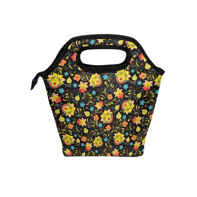 

Insulated Lunch Tote Bag Small Flower Travel Picnic Lunch Handbags Portable Zipper Lunch Bag Box