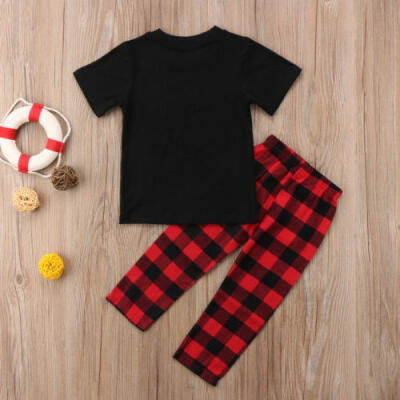 

2-8Y 2Pcs Summer Outfits Kids Baby Boy Girl Tops T-shirtPlaids Leggings Clothes