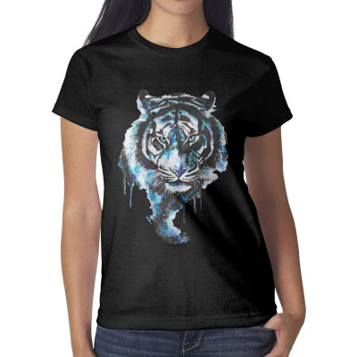 

Tiger Blue Painting Womens Black t Shirts Fashion Womens Ladies Cotton t Shirt