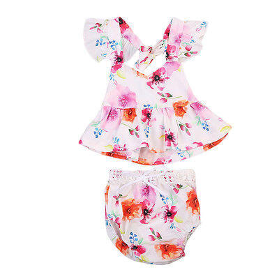 

Cute Newborn Baby Girls Floral Backless Tops Shirt Pants Summer Outfits 2PCS Set