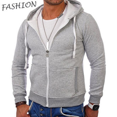 

AU Cotton Fashion Men Casual Solid Hoodies Hooded Zipper Sweatshirts Sportswear