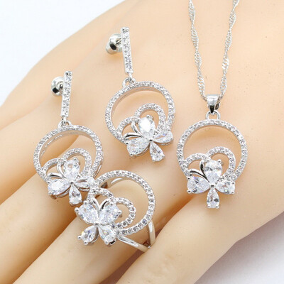 

5 Colors 925 Silver Jewelry Sets For Women Bridal Semi-precious Earrings Necklace Pendant Ring Christmas Gift