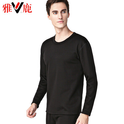 

Yalu thermal underwear mens thickening plus velvet autumn clothes long pants set de velvet thick thermal underwear lovers set mens round neck black