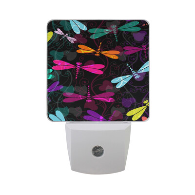 

ALAZA LED Night Light With Smart Dusk To Dawn SensorDragonfly Seamless Pattern Plug In Night Light
