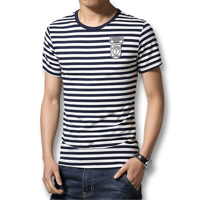 

Fashion 2016 Summer Mens T shirts O Neck Striped T Shirts Fashion Slim Fits Casual Cotton Mens T shirts Hot Sale New T Shirts