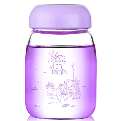 

Jingdong Supermarket] Bangda portable creative glass heat-resistant lid readily cups lovely transparent cup to send cup sets rose red 360ml