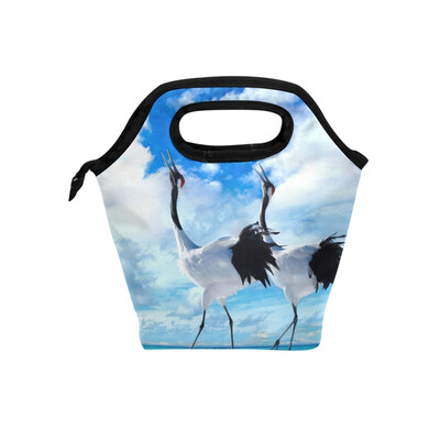 

Insulated Lunch Tote Bag White Crane Travel Picnic Lunch Handbags Portable Zipper Lunch Bag Box