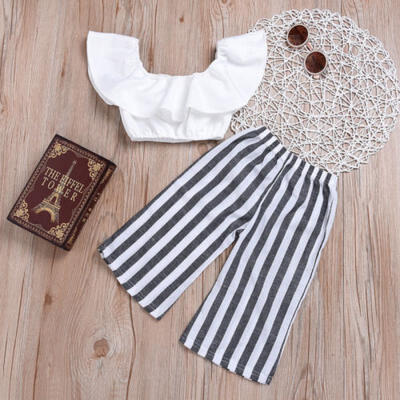 

2PCS Toddler Kids Baby Girl Summer Outfit Clothes Shirt Crop TopsLong Pants