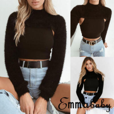 

Womens knit Sweate Long Sleeves Lightweight Cropped Pullover Sweater Top