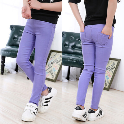 

2017Summer Elestic Waist Children Pants Girls Jeans Pants Candy Color Causal Jeans For Girls leggings Free Shipping