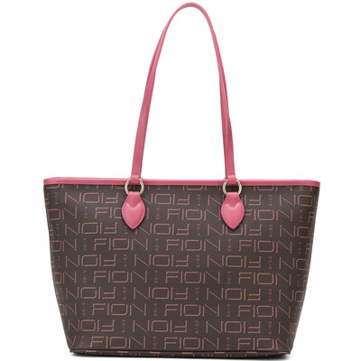 

FION Womens European&American Fashion PVC Tote Bag Womens Large Capacity Shoulder Tote Bag FPLLAT017 BrownPink