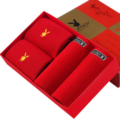 

Playboy PLAYBOY 5017-95 Benming men red underwear 2 red socks 2 double suit gift box XL