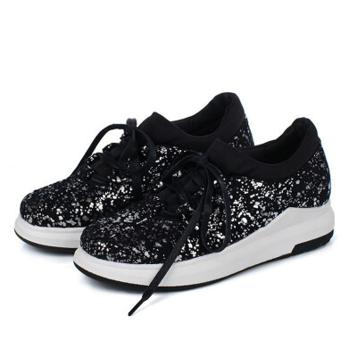 

IDIFU Womens Trendy Sequins Round Toe Low Top Lace up Platform Sneakers