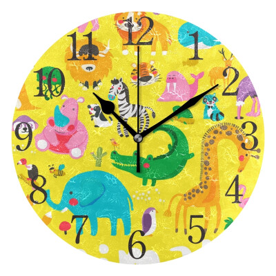 

Wall Clock Arabic Numerals Design Animal Cartoon World Yellow Round