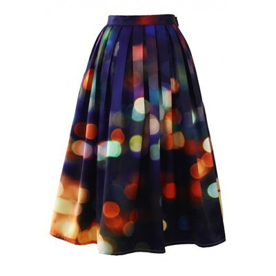 

High Waist Pleat Elegant Skirt Star pattern Knee-Length A-Line Skirts Fashion Women Plus Size Free Shipping