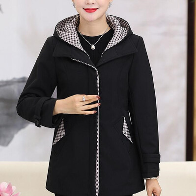 

Middle-aged womens autumn&winter Roman cloth womens jacket large size mothers cardigan long-sleeved detachable cap shirt