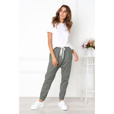 

US Womens Ladies Cargo Pants High Waist Casual Drawstring Elastic Long Pants