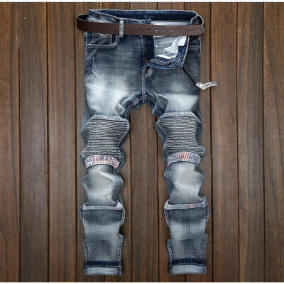 

Mens Boy Slim Skinny Runway Straight Elastic Denim Pants Destroyed Ripped Jeans