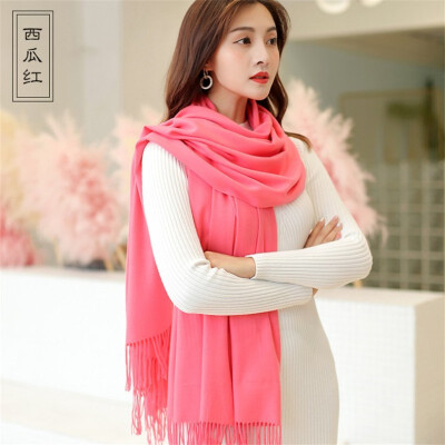 

Scarf female han edition female autumn&winter pure color imitation cashmere neck 250 grams joker long tassel does not drop woo