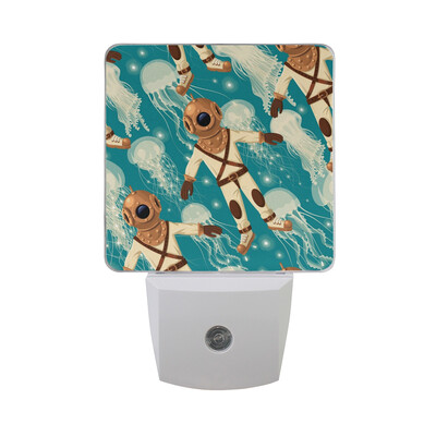 

ALAZA LED Night Light With Smart Dusk To Dawn SensorHand Drawn Jellyfish Medusas Watercolor Plug In Night Light