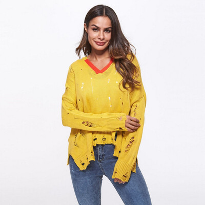 

Autumn sweater woman crash color sweater hole jacket