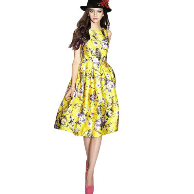 

Buenos Ninos Womens Sleeveless Flower Printed Vintage Cocatail Flare Dresses