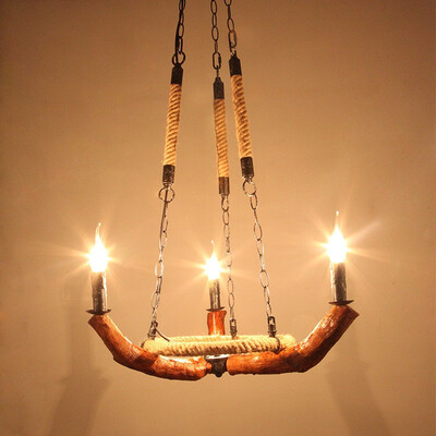 

Baycheer HL458671 Industrial Vintage Chandelier with Rope in Wood Finish 3 Light
