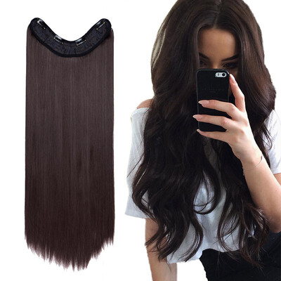 

26" Inch Long Straight Hair U Part One Piece Clip In Hair Extension Synthetic Heat Resistant Hairpiece