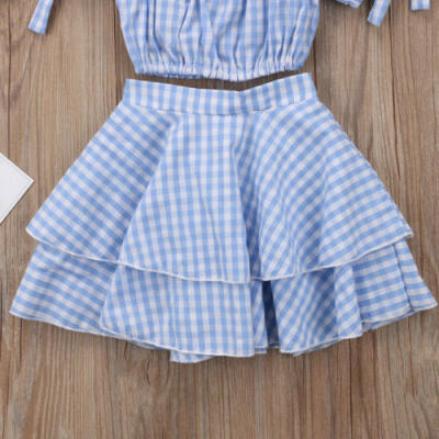 

Plaid Kids Baby Girls Crop Top T-shirt Blouse Skirt Outfits Clothes Summer 1-6Y