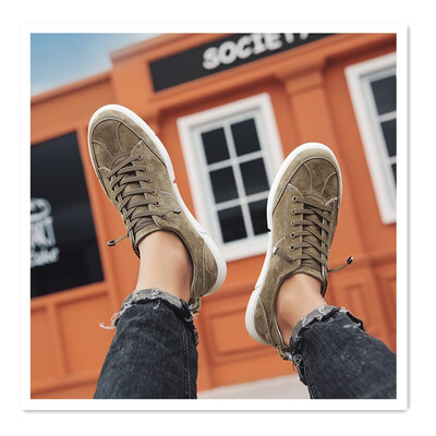 

New low shoes mens shoes breathable tide shoes flat with rubber solid color shoes round head with adhesive shoes wear non-slip sh