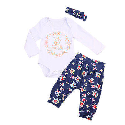 

Kids Baby Girls Clothes Outfits RompersFloral Leggings PantsHeadband 3Pcs Set