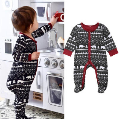 

UK Newborn Baby Boys Girls Christmas Bodysuit Pajamas Footed Clothes Outfits