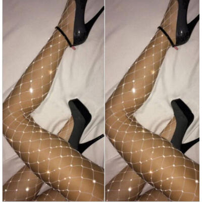 

Women Crystal Rhinestone Fishnet Elastic Stockings Big Fish Net Tights Pantyhose