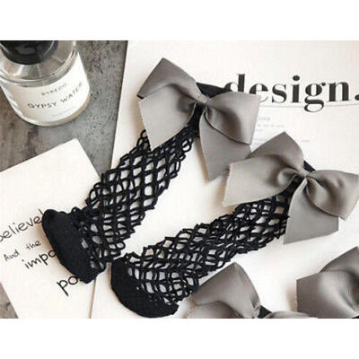 

Woman Ruffle Fishnet Ankle High Mesh Lace Fish Net Short Socks with Bow Tie