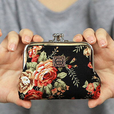 

MyMei New Style Women Girls Floral Clasp Coin Purse Cards Case Flowers Print Wallet