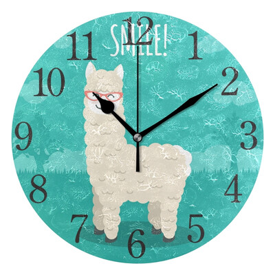 

Wall Clock Smile Green Alpaca Round Wall Clock Arabic Numerals Design