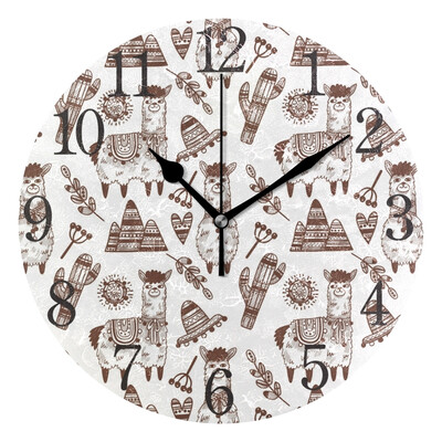 

Wall Clock Arabic Numerals Design Vintage Llama Round