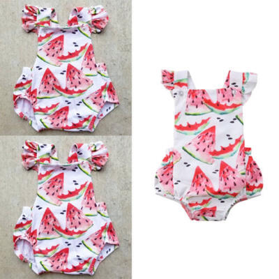 

Toddler Baby Girl Kids Watermelon Romper Jumpsuit Bodysuit Flying Sleeves Dress
